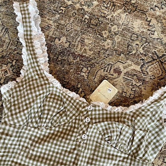 ✨SOLD✨ NWT Free People Cassie Gingham and Lace Corset Bodysuit in Army Green - Picture 9 of 10